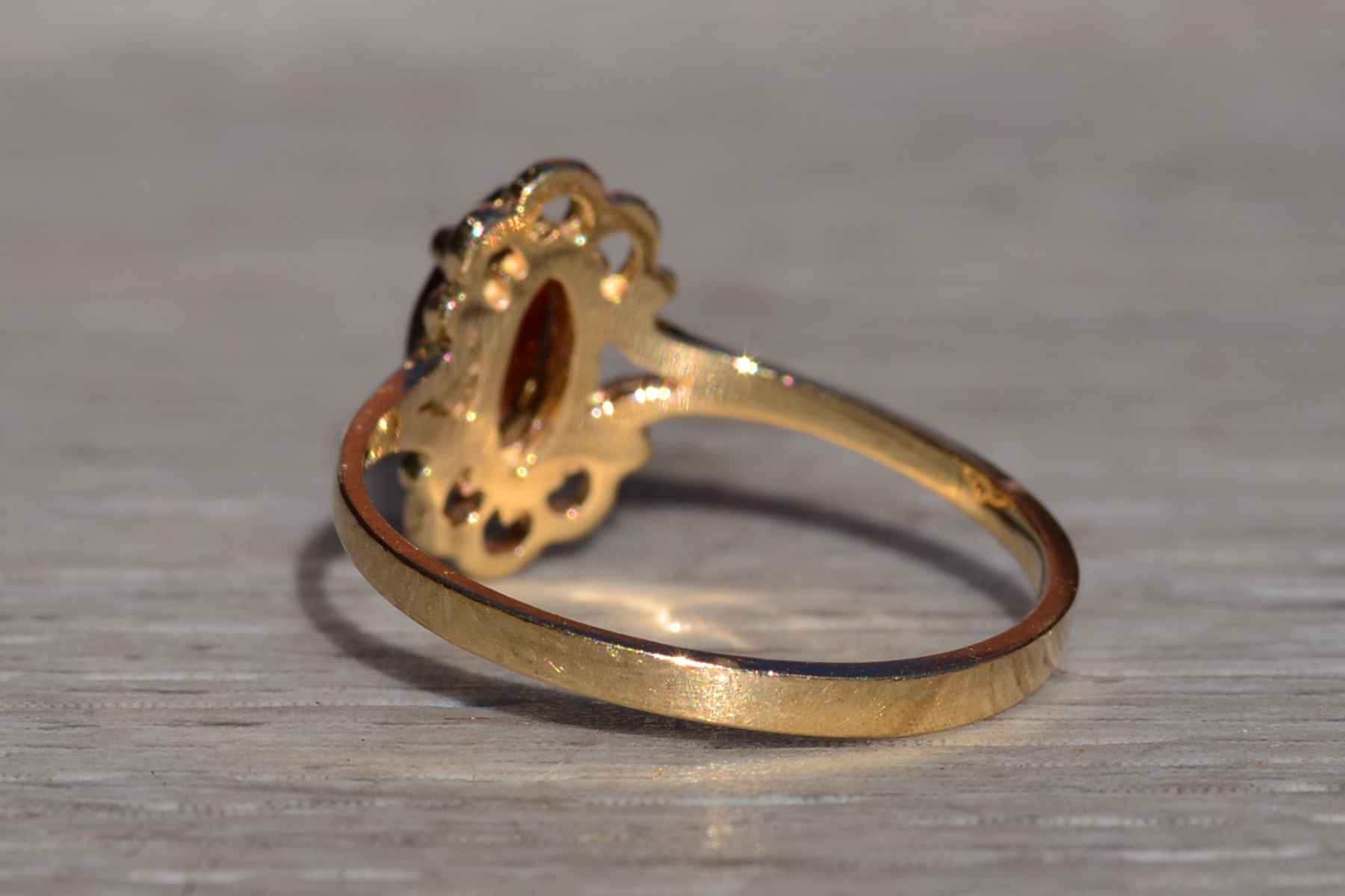 SOLD - The Maleb: Ladies Vintage 14K Yellow Gold Ring set with Marquise Garnet - Image 4