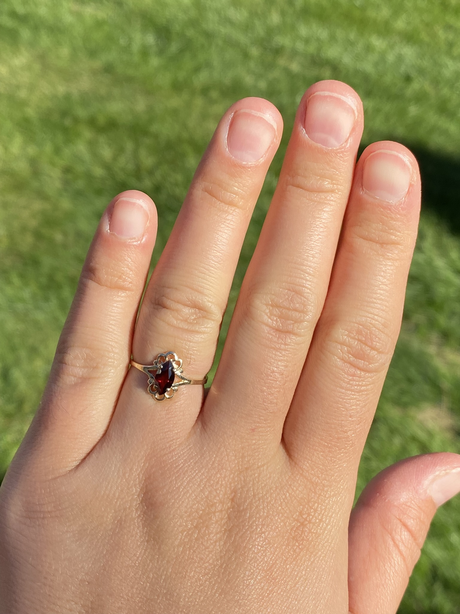 SOLD - The Maleb: Ladies Vintage 14K Yellow Gold Ring set with Marquise Garnet - Image 8
