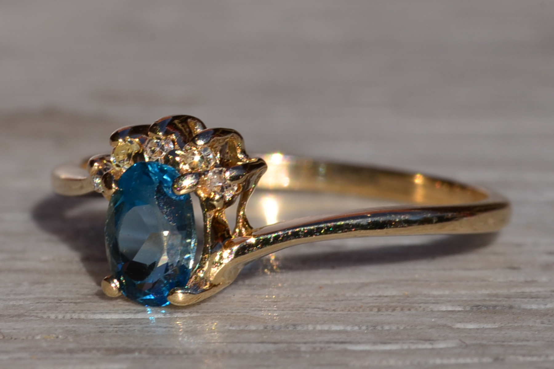 The Nashlyn: Ladies 14K Yellow Gold Ring set with Topaz and Diamond - Image 3