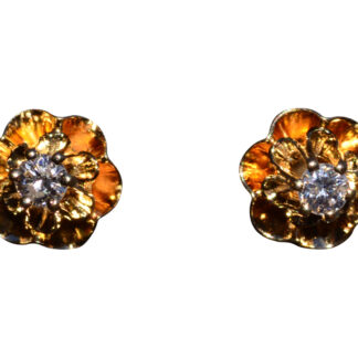 SOLD - The Drumbos:  Ladies 14K Yellow Gold Buttercup Style Diamond Stud Earrings