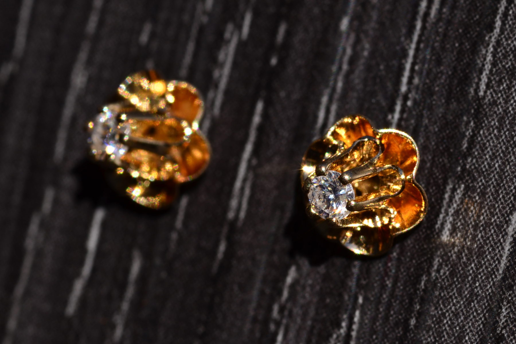 SOLD - The Drumbos: Ladies 14K Yellow Gold Buttercup Style Diamond Stud Earrings - Image 3