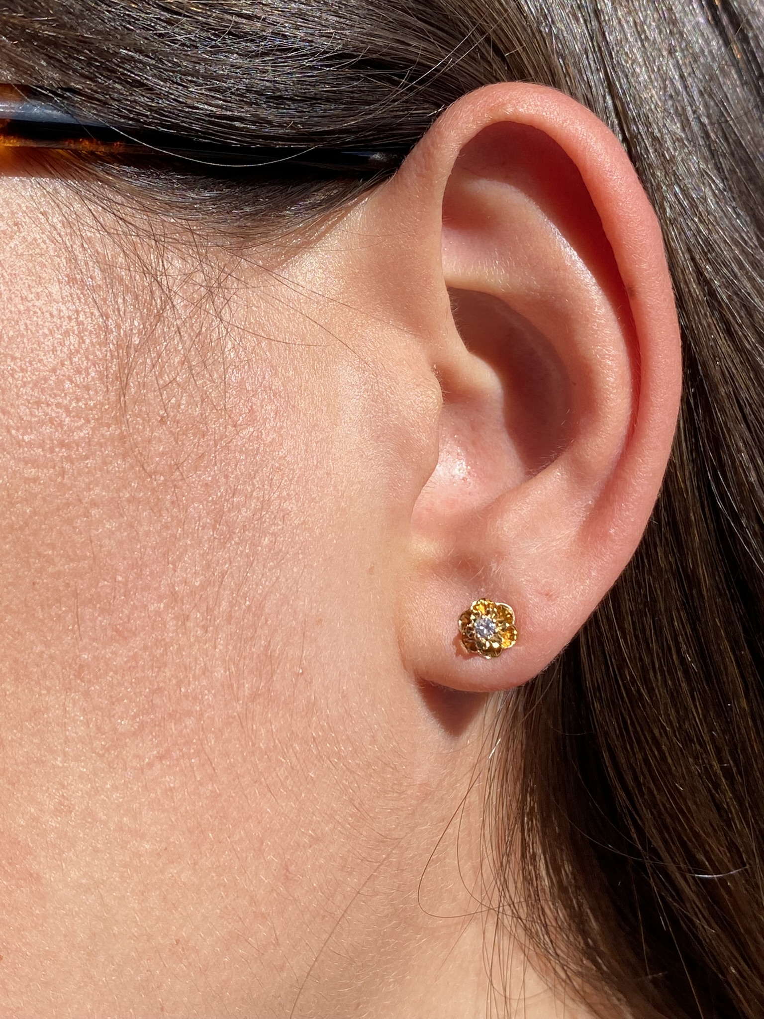 SOLD - The Drumbos: Ladies 14K Yellow Gold Buttercup Style Diamond Stud Earrings - Image 4
