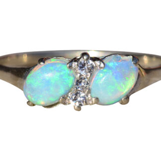 The Desboro:  Ladies 14K Two Stone Ring set with Australian Opal and Diamonds