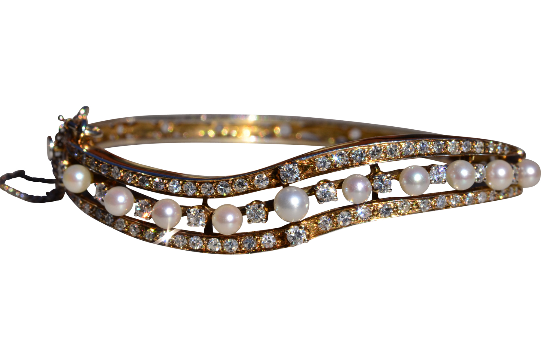 SOLD - The Kitsilano: Ladies 14K Two Tone Bangle Bracelet set with Pearls and Diamonds