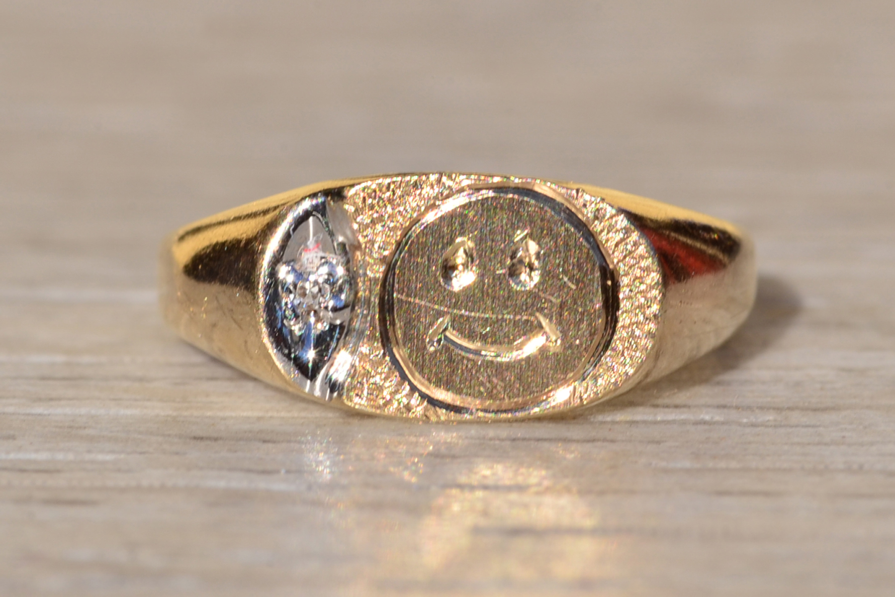 SOLD - The Texada Island: Ladies Yellow Gold Smiley Face Diamond Ring - Image 2