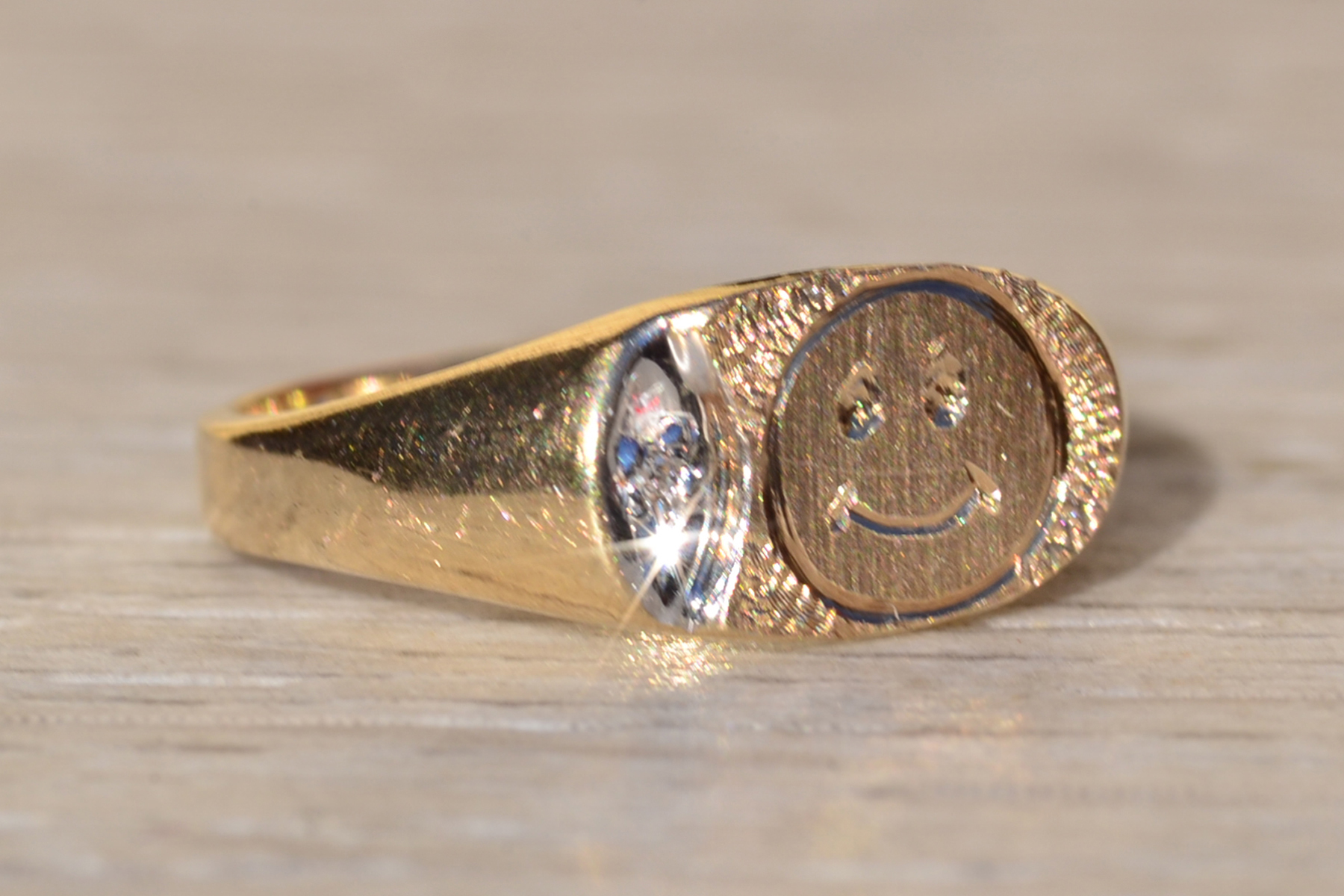 SOLD - The Texada Island: Ladies Yellow Gold Smiley Face Diamond Ring - Image 6