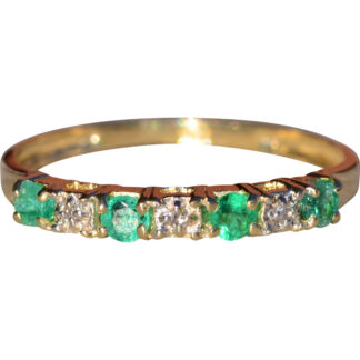 The Keremeos:  Ladies Yellow Gold Emerald and Diamond Stackable Band