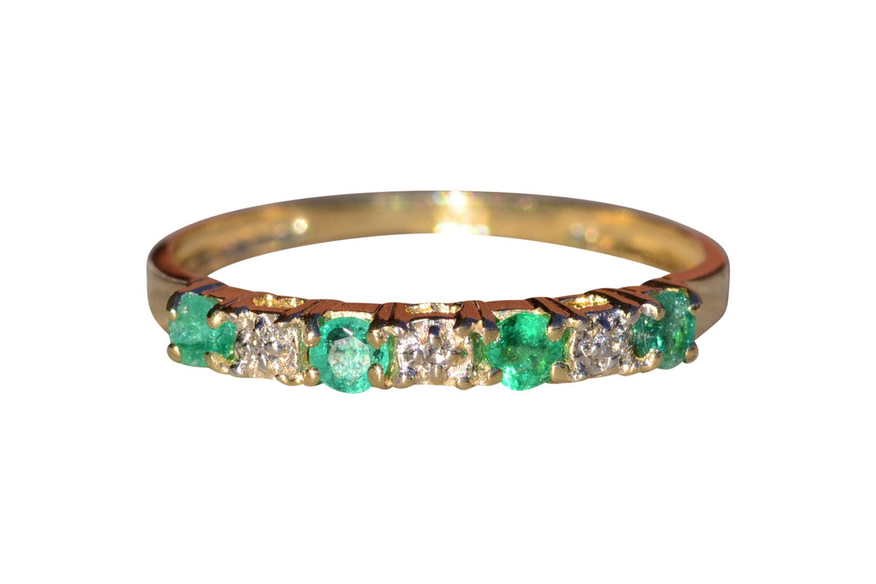 The Keremeos: Ladies Yellow Gold Emerald and Diamond Stackable Band