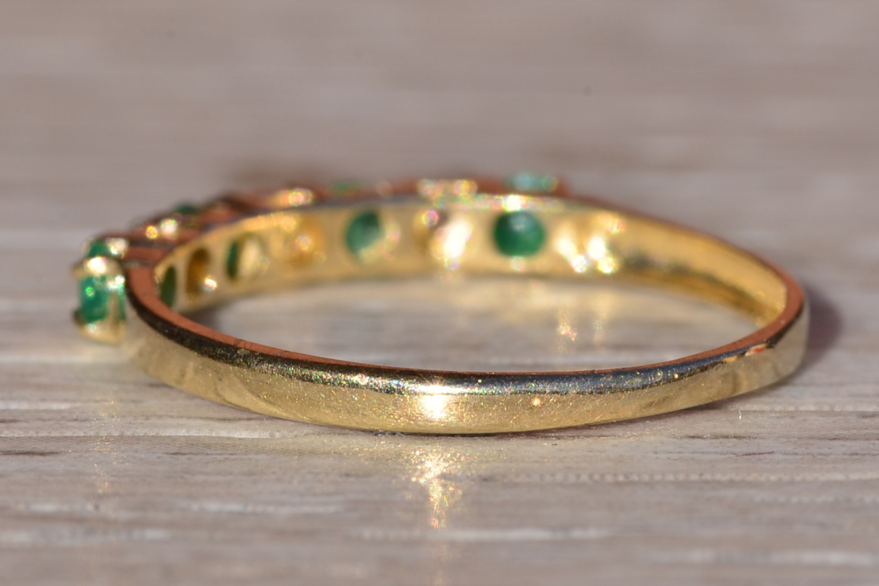 The Keremeos: Ladies Yellow Gold Emerald and Diamond Stackable Band - Image 4