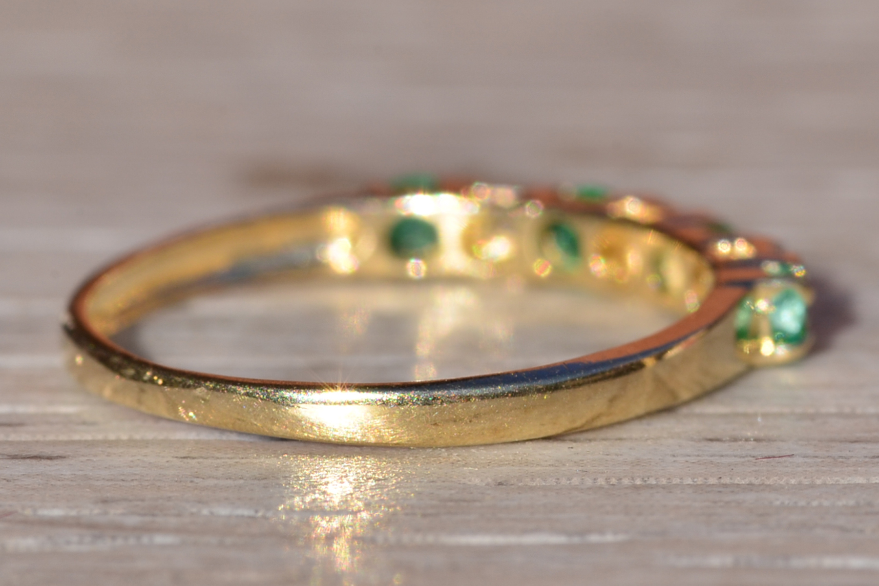 The Keremeos: Ladies Yellow Gold Emerald and Diamond Stackable Band - Image 5