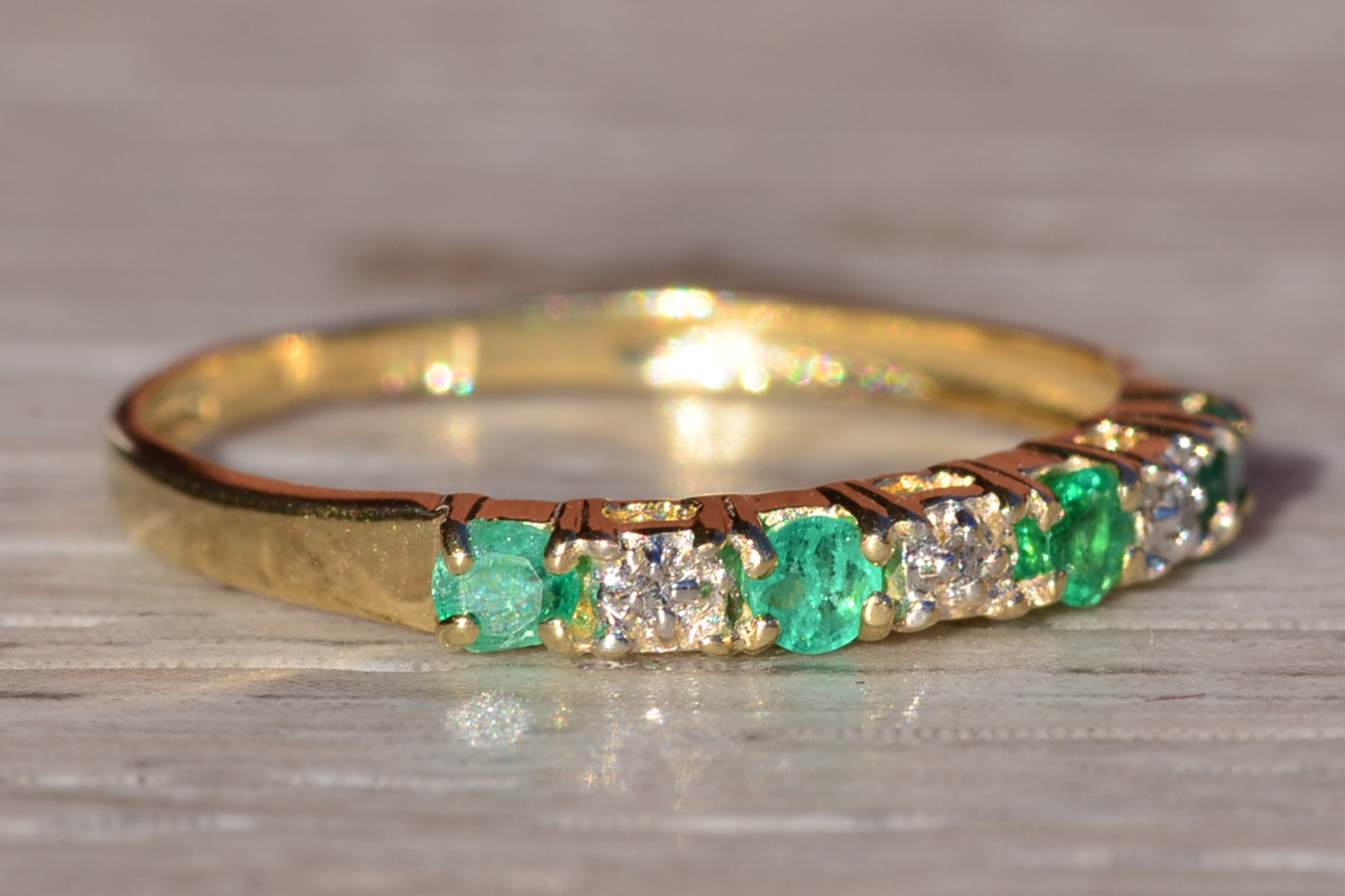 The Keremeos: Ladies Yellow Gold Emerald and Diamond Stackable Band - Image 6