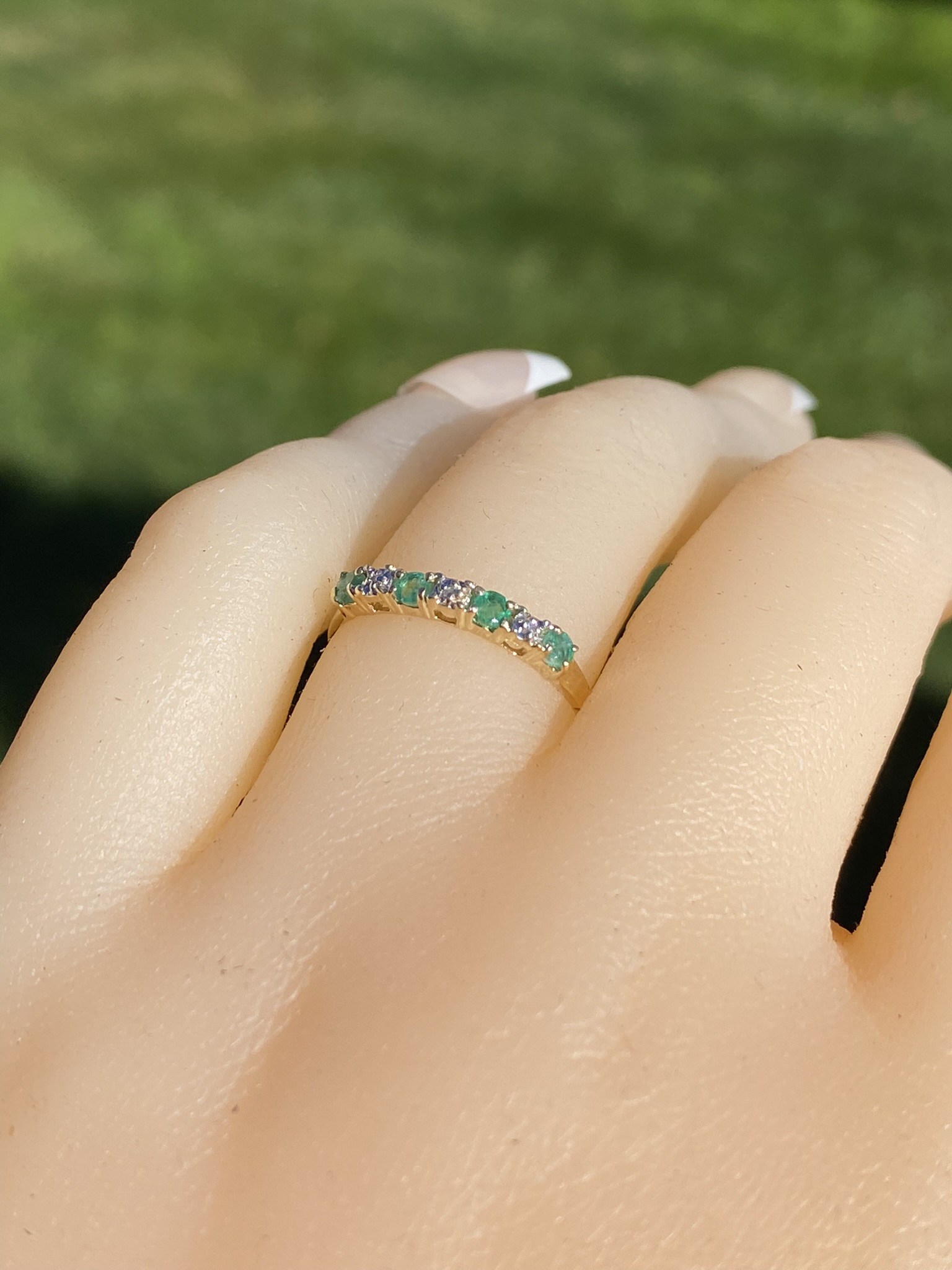 The Keremeos: Ladies Yellow Gold Emerald and Diamond Stackable Band - Image 9