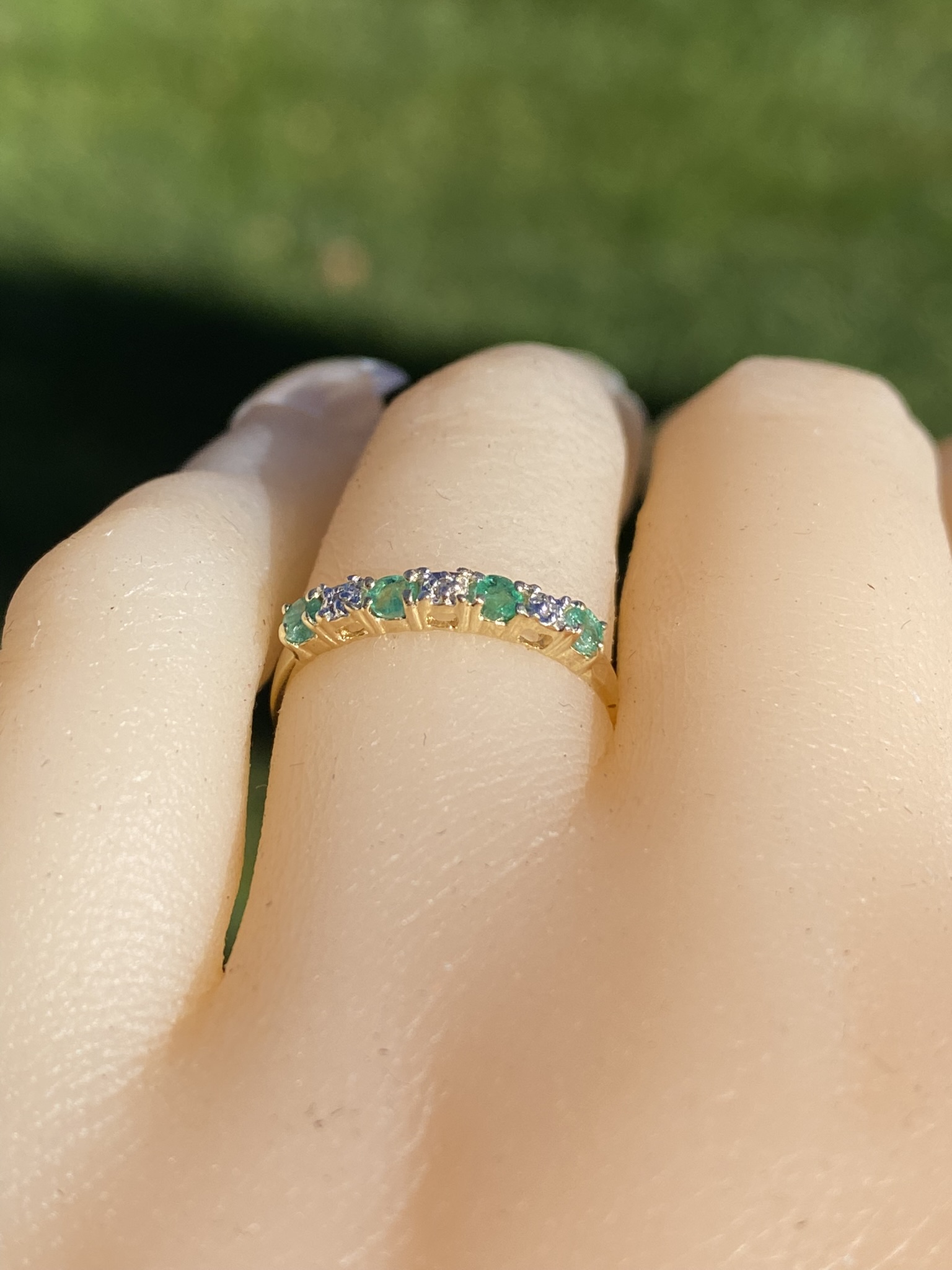 The Keremeos: Ladies Yellow Gold Emerald and Diamond Stackable Band - Image 10