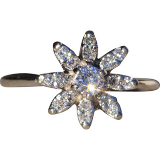 The Bannack:  Ladies Signed Diamond Flower Ring in 14K White Gold