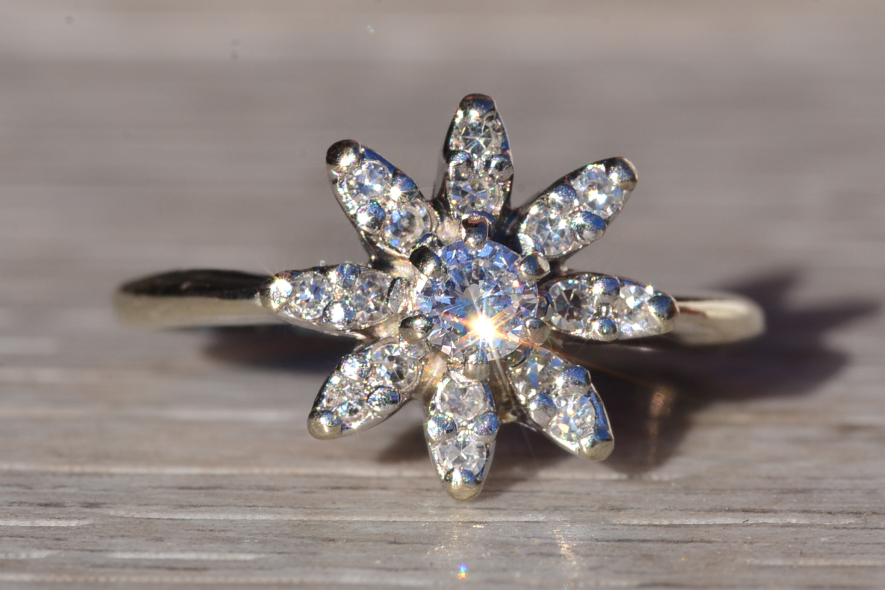 The Bannack: Ladies Signed Diamond Flower Ring in 14K White Gold - Image 2