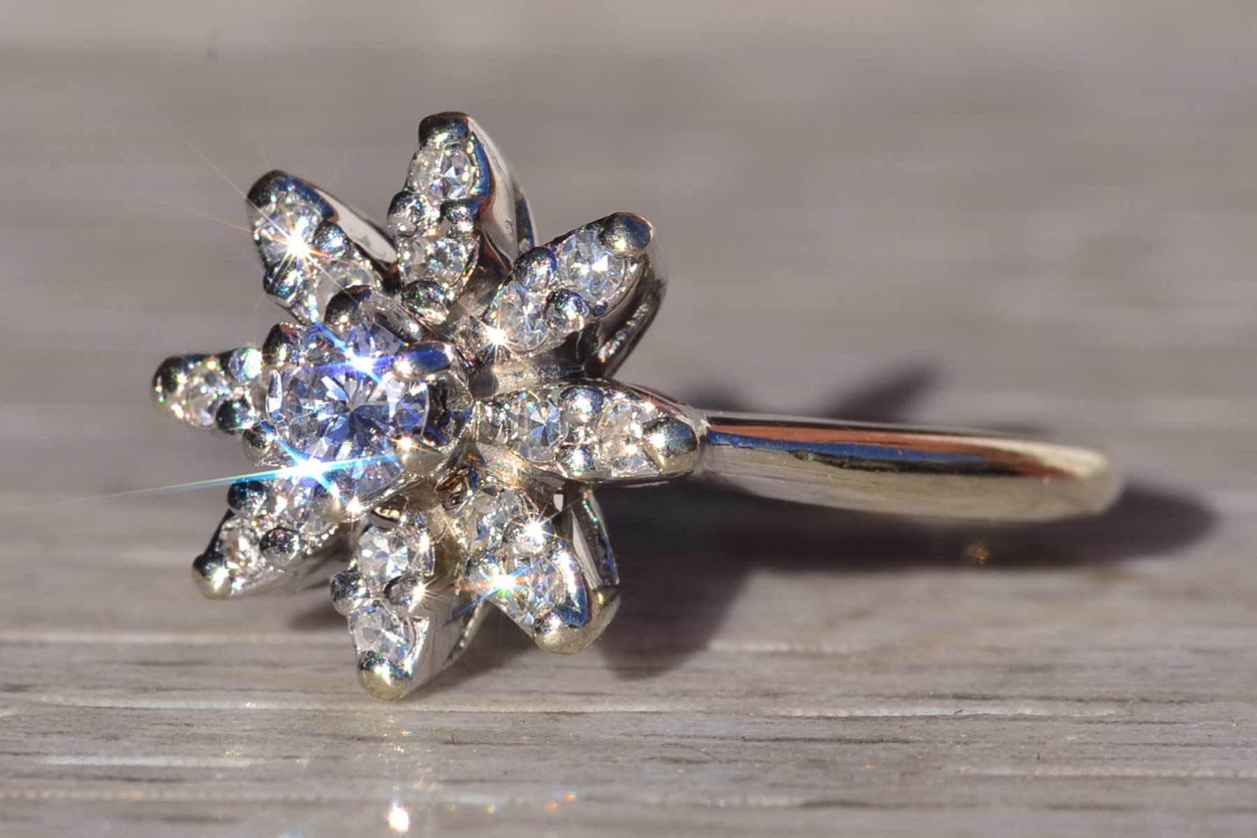The Bannack: Ladies Signed Diamond Flower Ring in 14K White Gold - Image 3