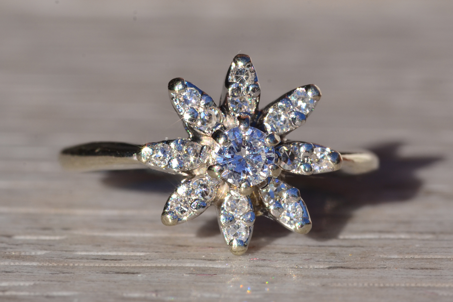 The Bannack: Ladies Signed Diamond Flower Ring in 14K White Gold - Image 7
