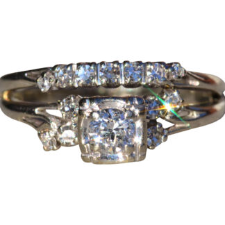 The Etlan:  Ladies 14K White Gold Engagement Ring with Attached Diamond Wedding Band