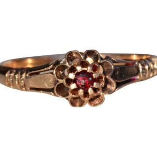 SOLD - The Anyox:  Ladies Victorian 14K Rose Gold Flower Ring set with Garnet