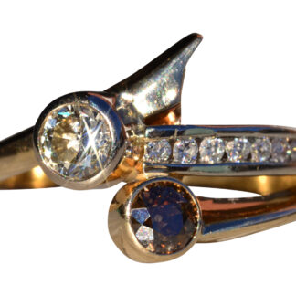 The Cowan:  Ladies 14K Toi et Moi Diamond Bypass Ring