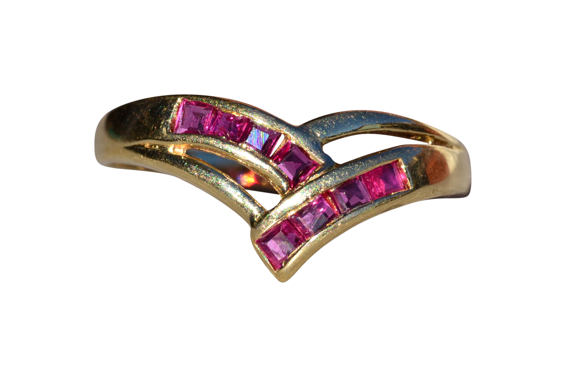 SOLD - The Kittimat: Ladies 14K Yellow Gold V Ruby Band