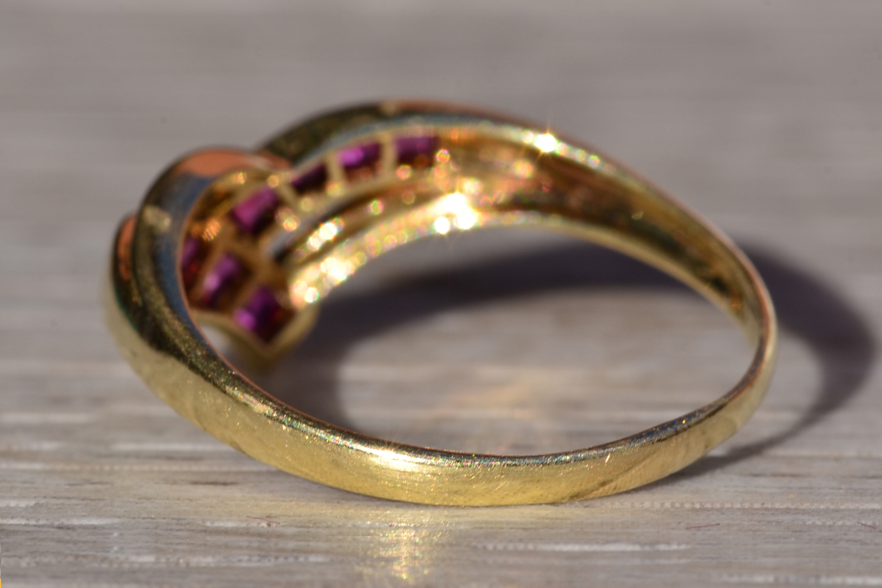 SOLD - The Kittimat: Ladies 14K Yellow Gold V Ruby Band - Image 4