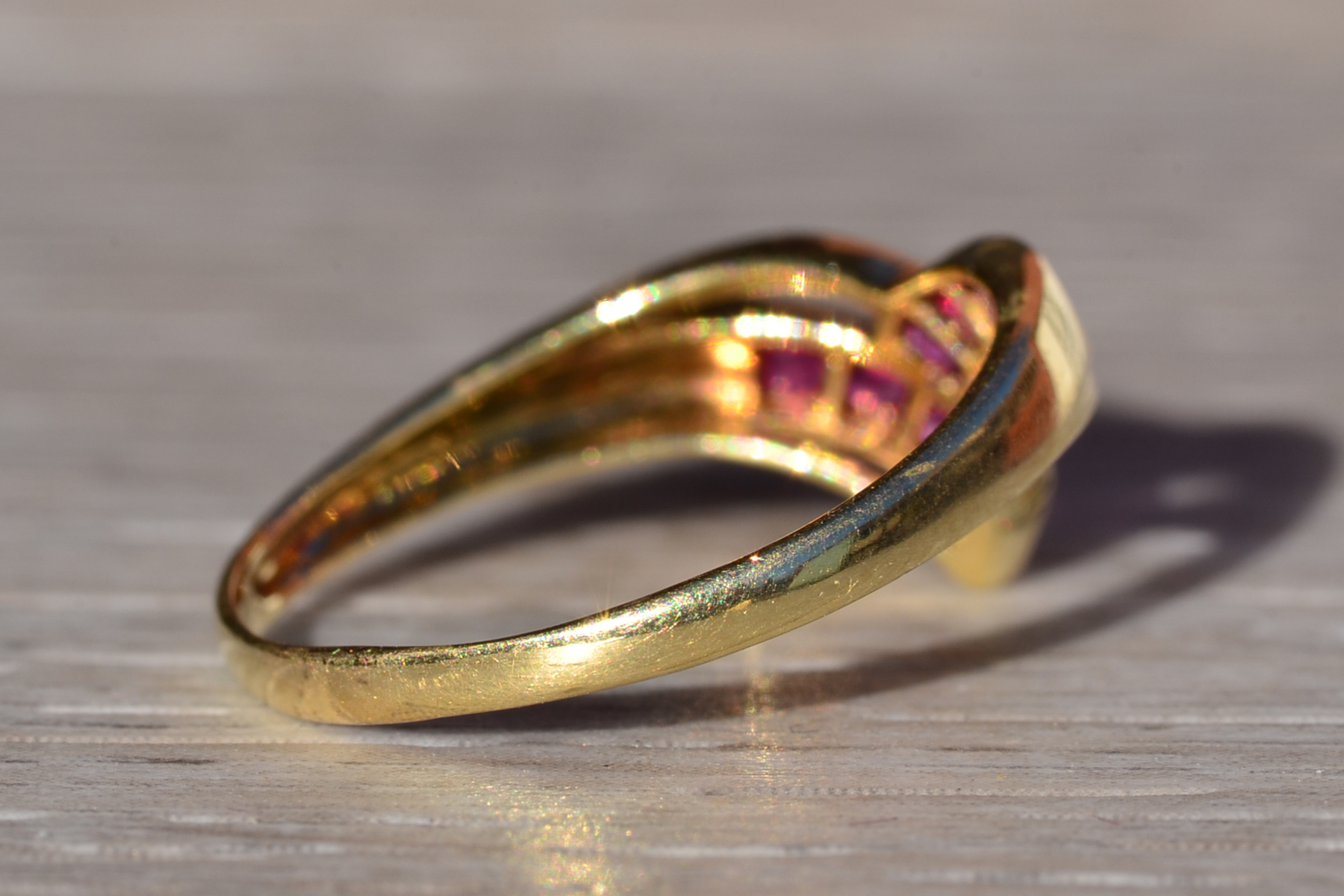 SOLD - The Kittimat: Ladies 14K Yellow Gold V Ruby Band - Image 5