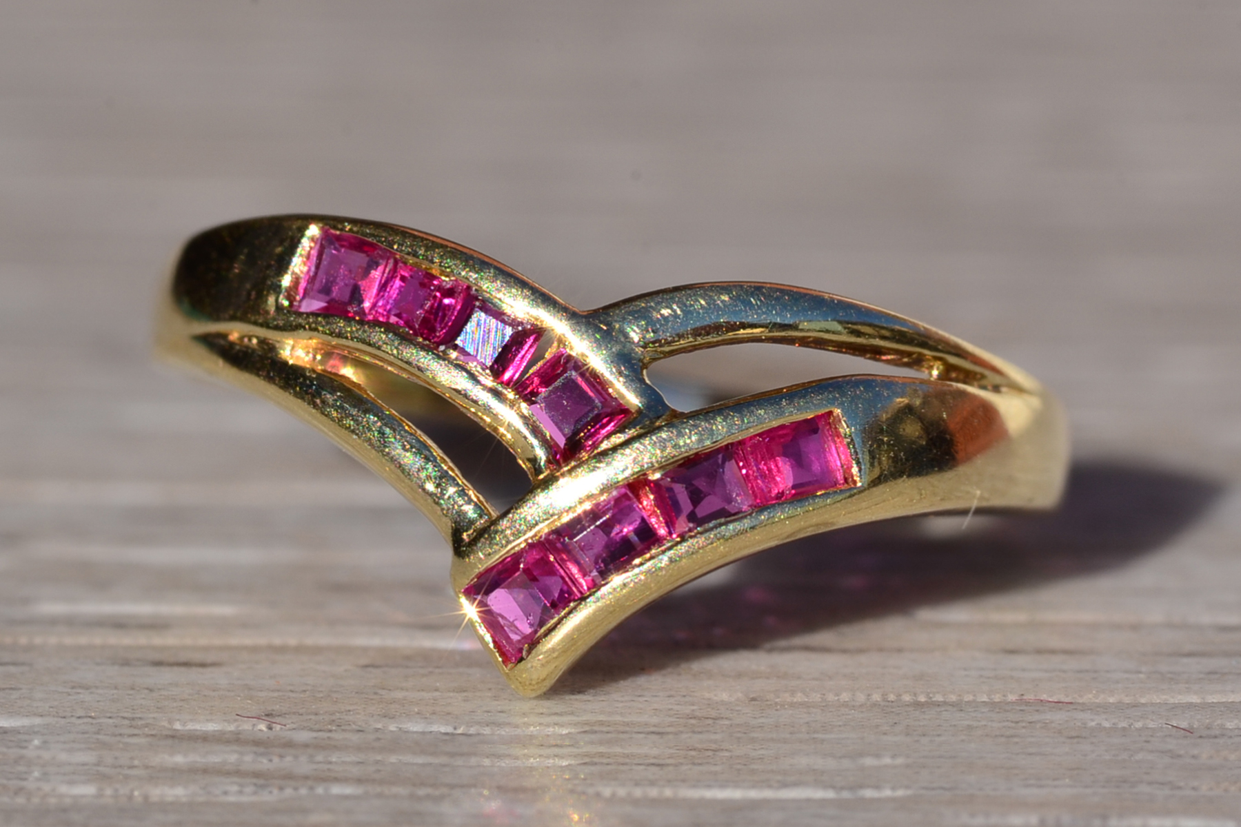 SOLD - The Kittimat: Ladies 14K Yellow Gold V Ruby Band - Image 7