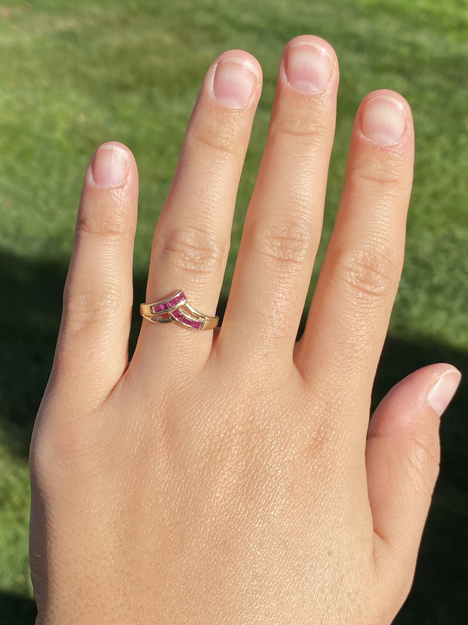 SOLD - The Kittimat: Ladies 14K Yellow Gold V Ruby Band - Image 8