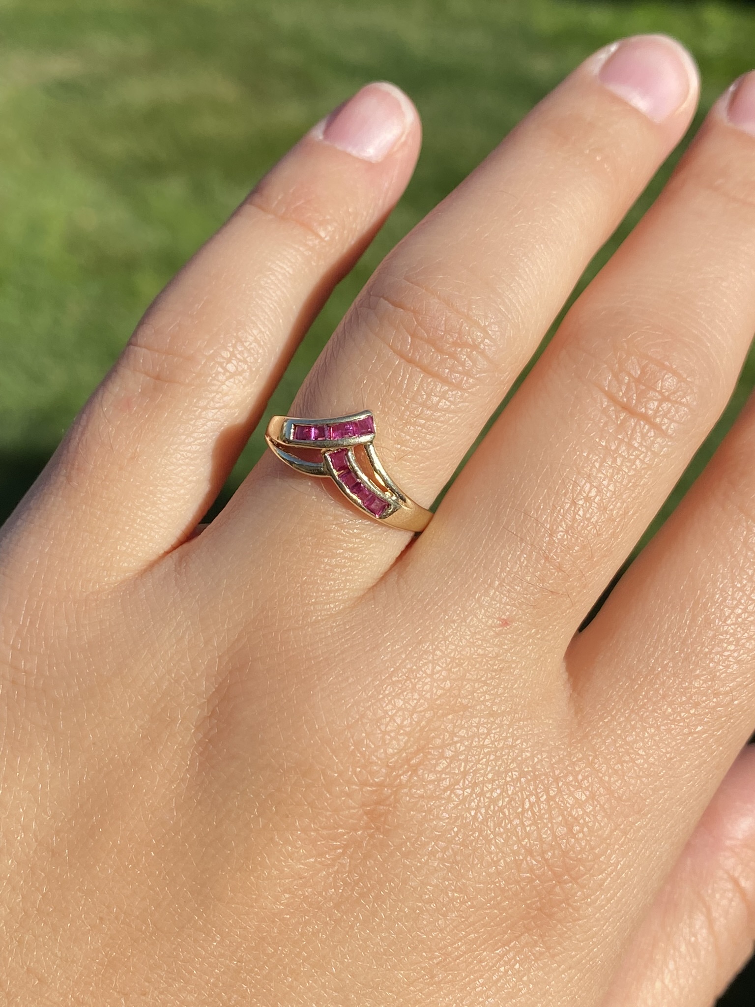 SOLD - The Kittimat: Ladies 14K Yellow Gold V Ruby Band - Image 9