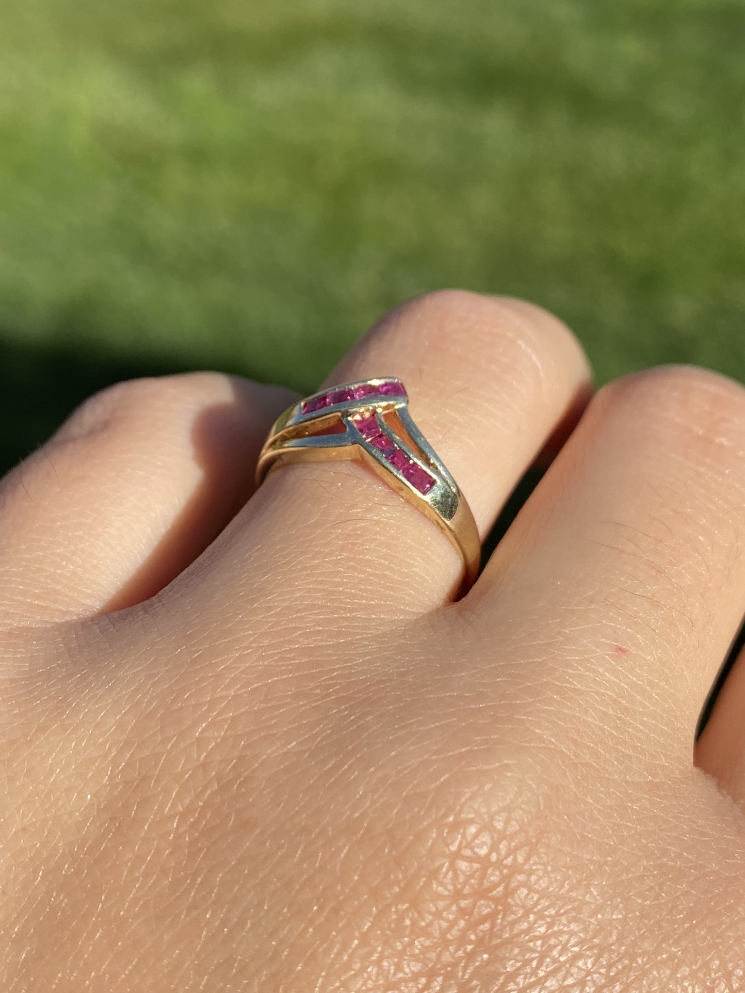 SOLD - The Kittimat: Ladies 14K Yellow Gold V Ruby Band - Image 10