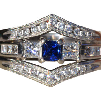 The Culpeper:  Ladies Vintage Bridal Set in White Gold set with Sapphire and Diamonds