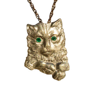 SOLD -The Fowey: Vintage Yellow Gold Cat Pendant with Emerald Eyes