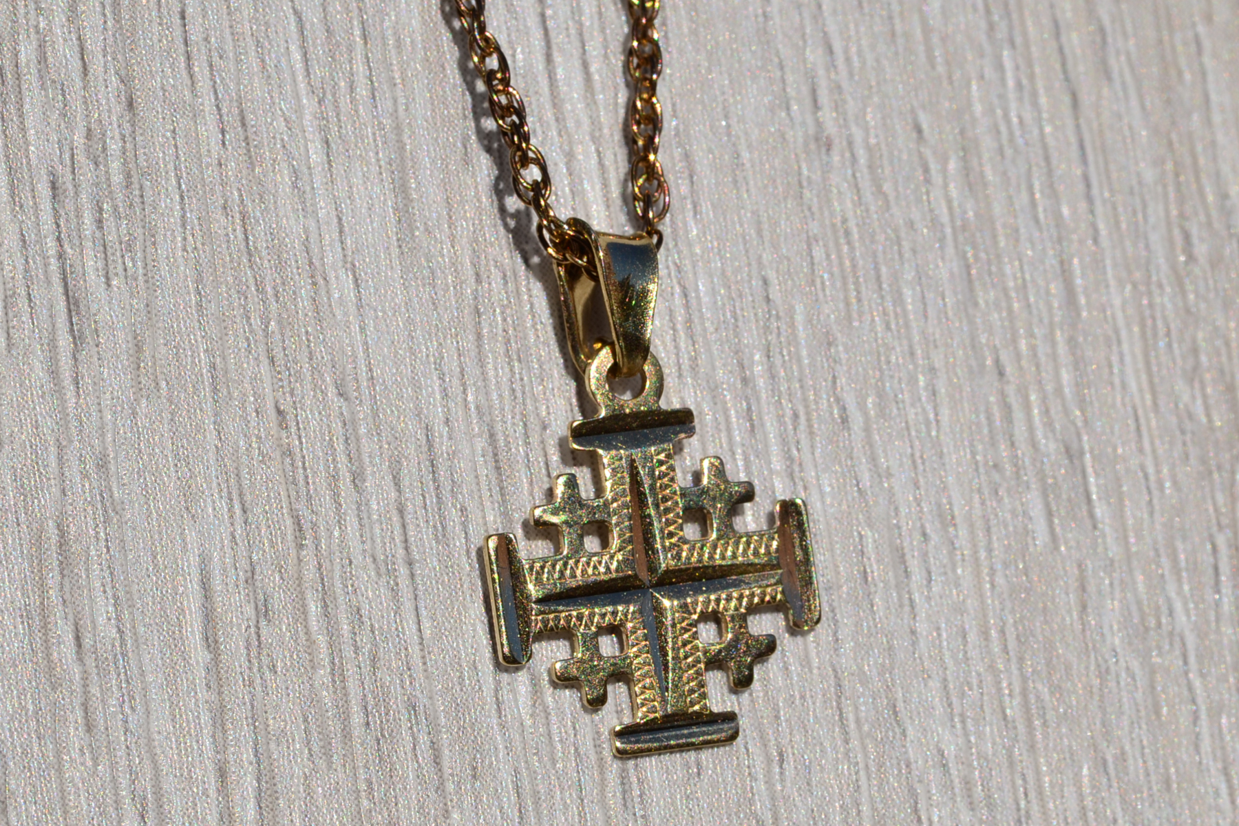 SOLD - The Matomi: 14K Yellow Gold Jerusalem Maltese Cross Pendant - Image 3