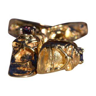The Polperro:  Yellow Gold Baby Shoe Ring with Dangling Shoes