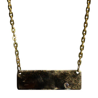 The Cabin Creek:  Yellow Gold Engravable Bar Necklace Set with Diamond