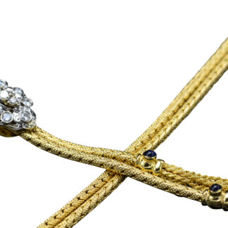 SOLD - The Pixley:  Ladies 14K Gold Tassle Necklace set with Diamonds and Sapphires