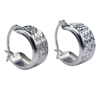 SOLD - The Cantuas:  Ladies Simple 14K White Gold Diamond Cut Huggie Earrings