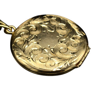 SOLD - The Rincon Peak:  Large 1.5" Floral Engraved 14K Gold Locket