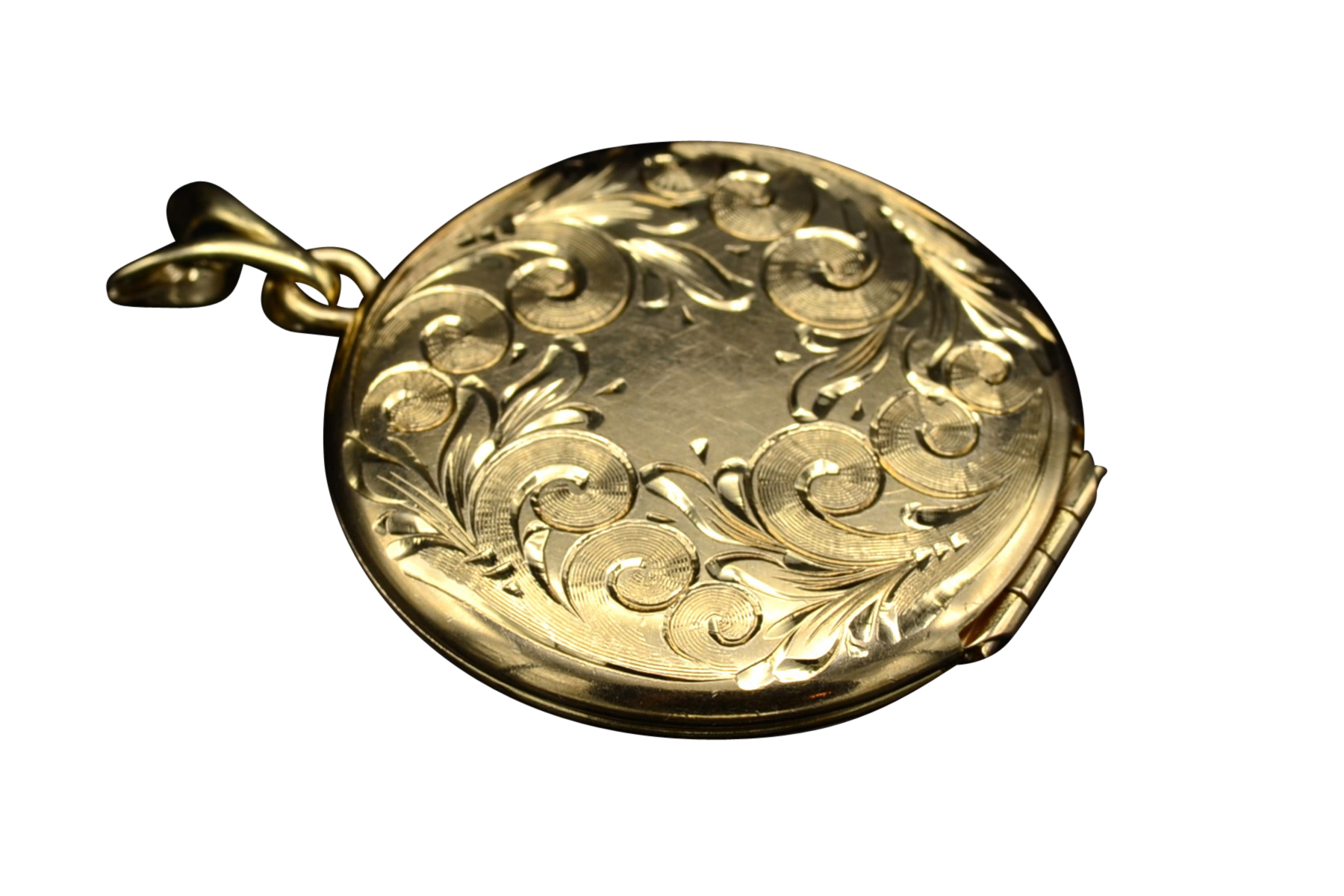 SOLD - The Rincon Peak: Large 1.5" Floral Engraved 14K Gold Locket