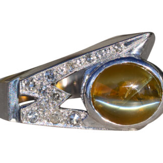 The Lodoga:  Gentlemen's Vintage 14K Cat's Eye Chrysoberyl and Diamond Cocktail Ring
