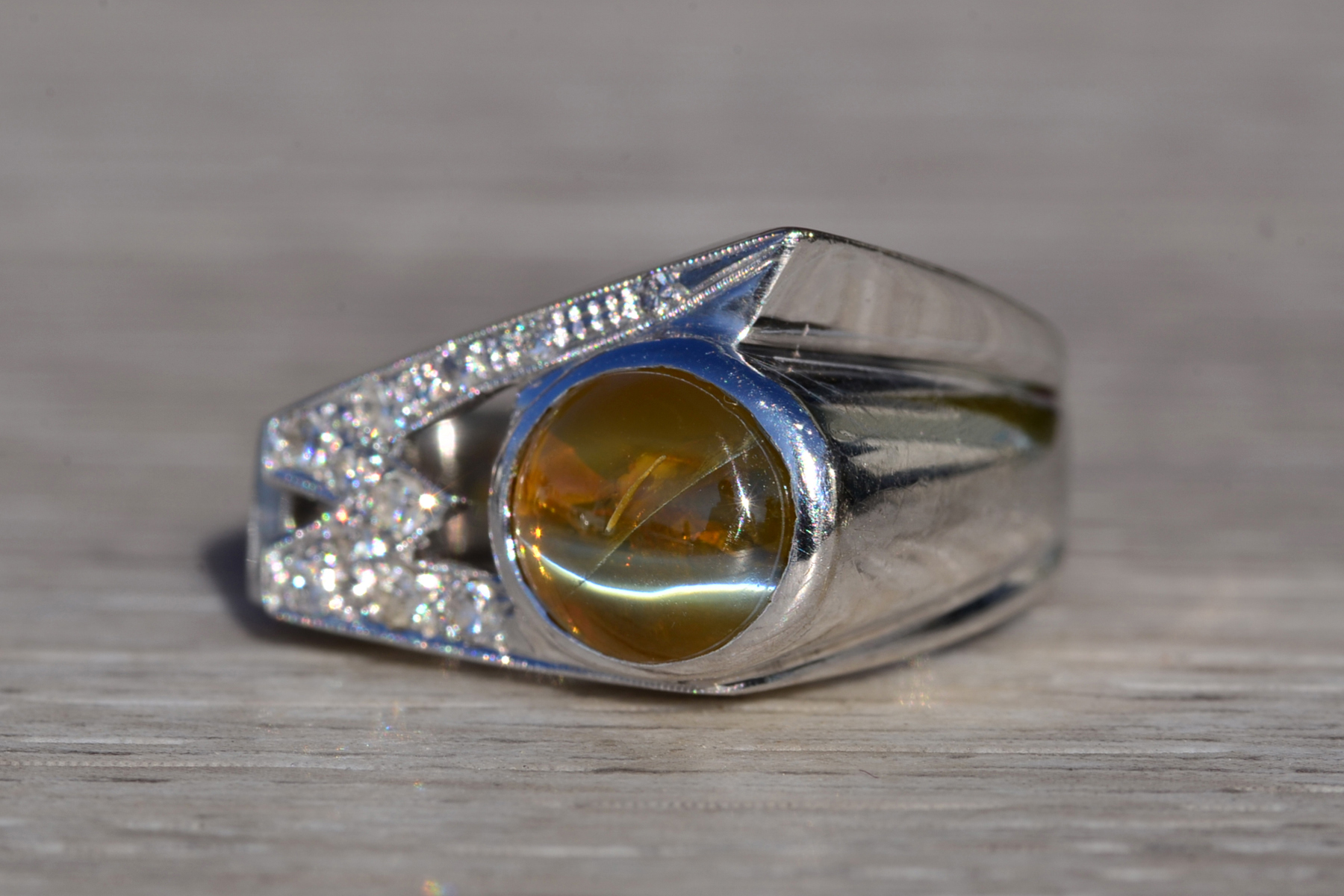 The Lodoga: Gentlemen's Vintage 14K Cat's Eye Chrysoberyl and Diamond Cocktail Ring - Image 3