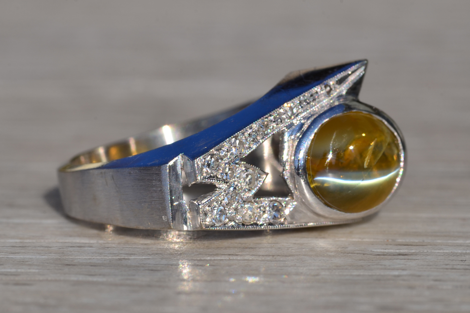 The Lodoga: Gentlemen's Vintage 14K Cat's Eye Chrysoberyl and Diamond Cocktail Ring - Image 6