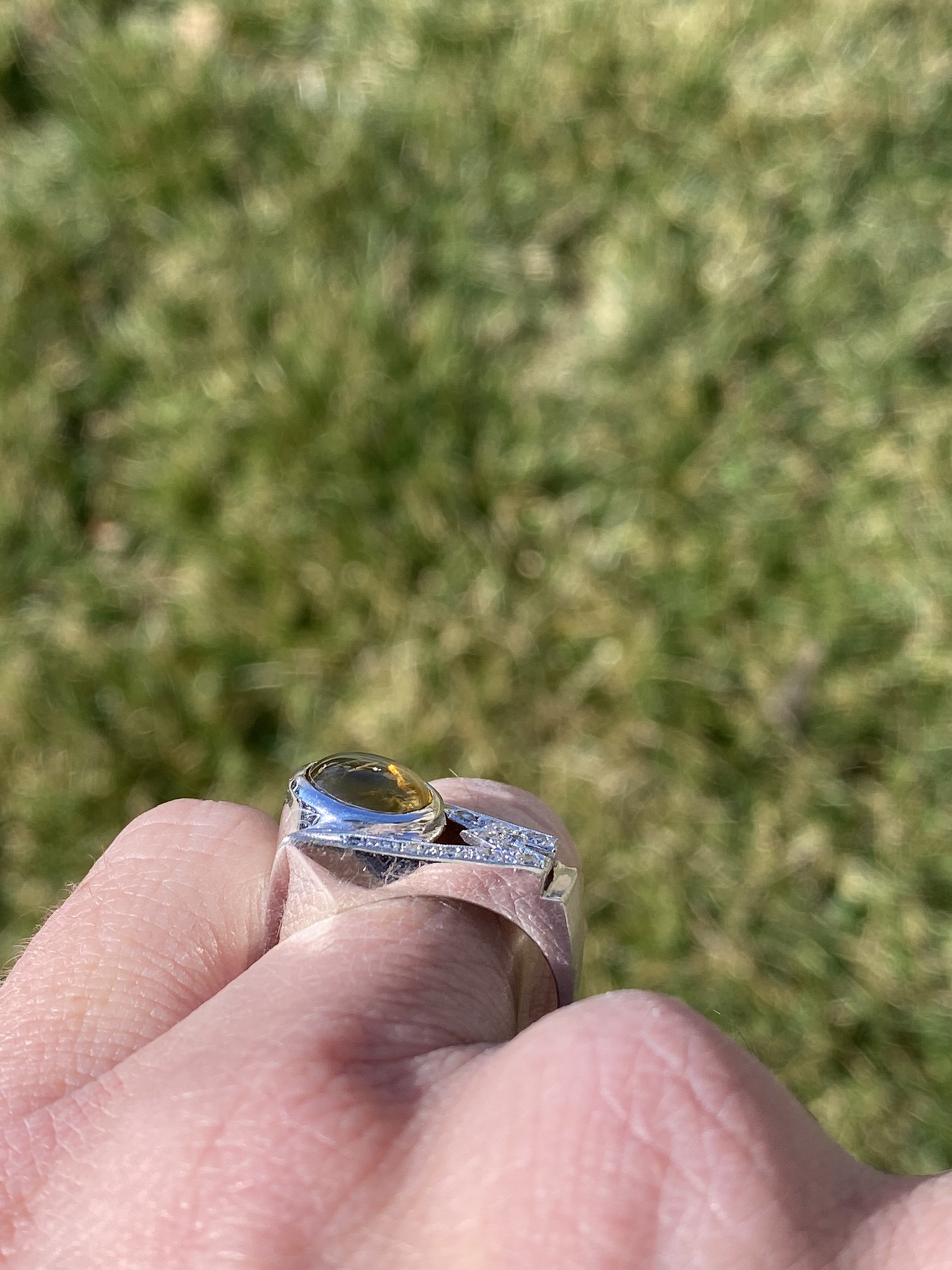 The Lodoga: Gentlemen's Vintage 14K Cat's Eye Chrysoberyl and Diamond Cocktail Ring - Image 11