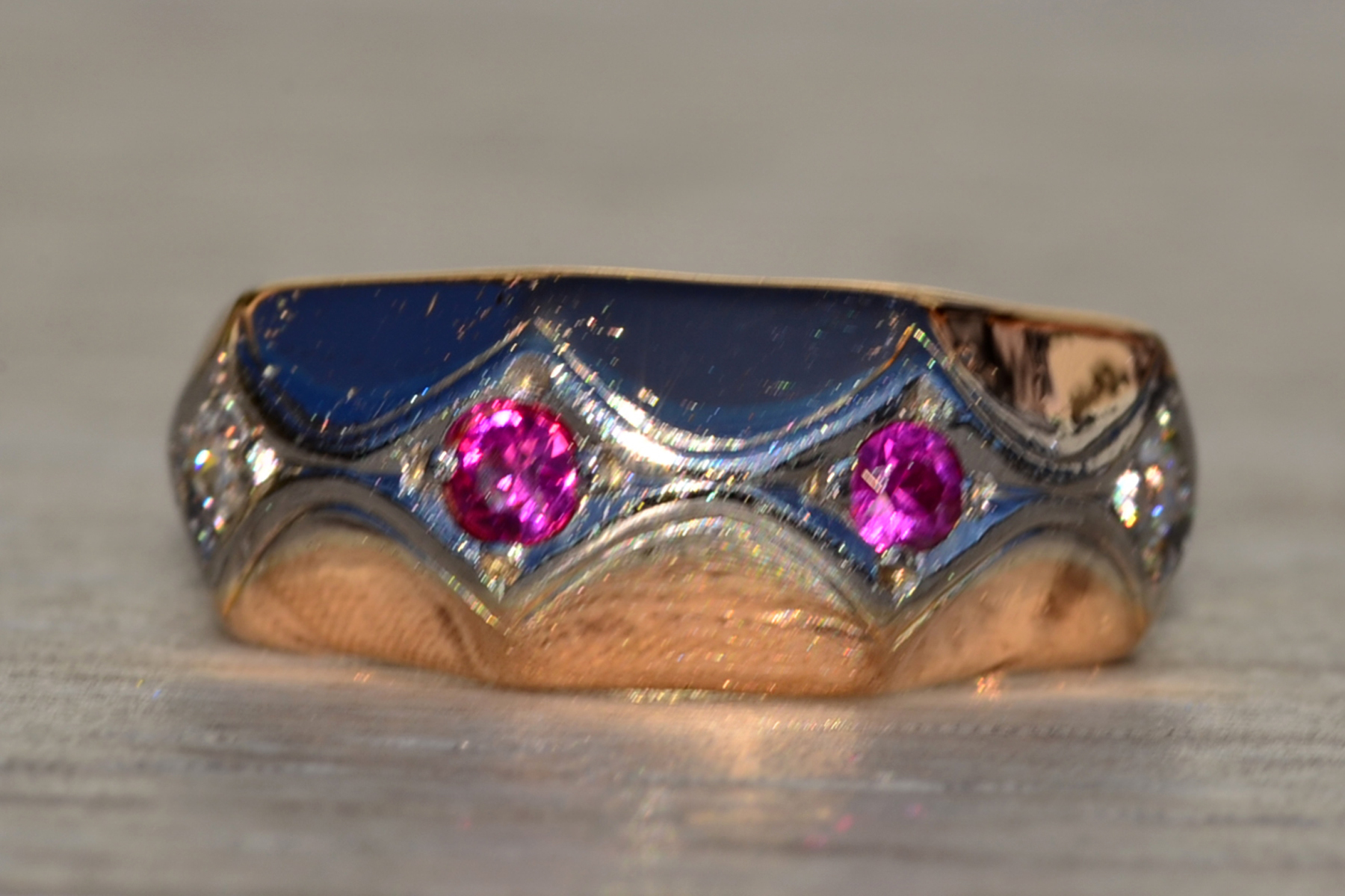 The Stinson: Ladies Retro 18K Rose Gold Band set with Ruby and Diamond - Image 2