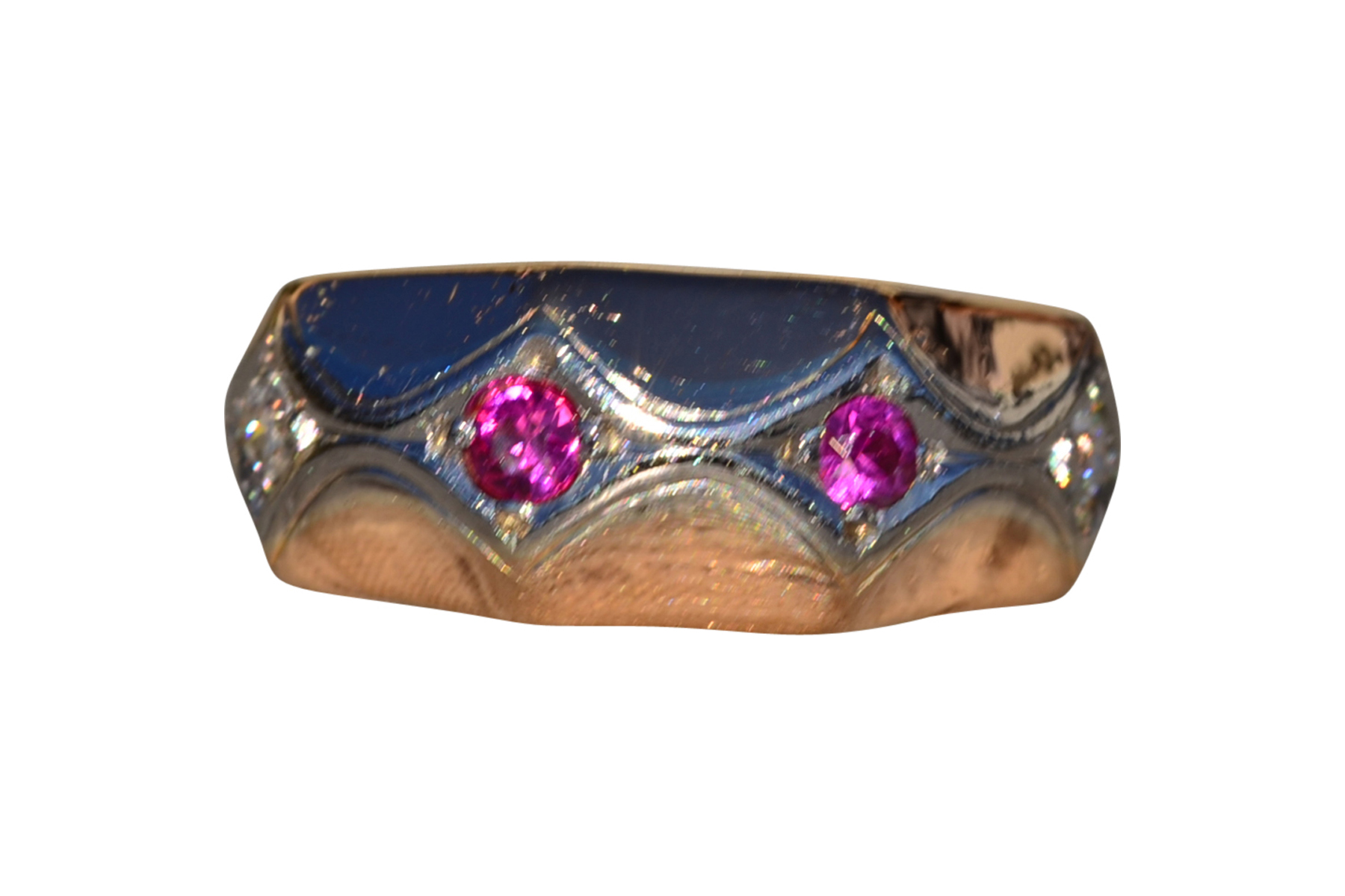 The Stinson: Ladies Retro 18K Rose Gold Band set with Ruby and Diamond