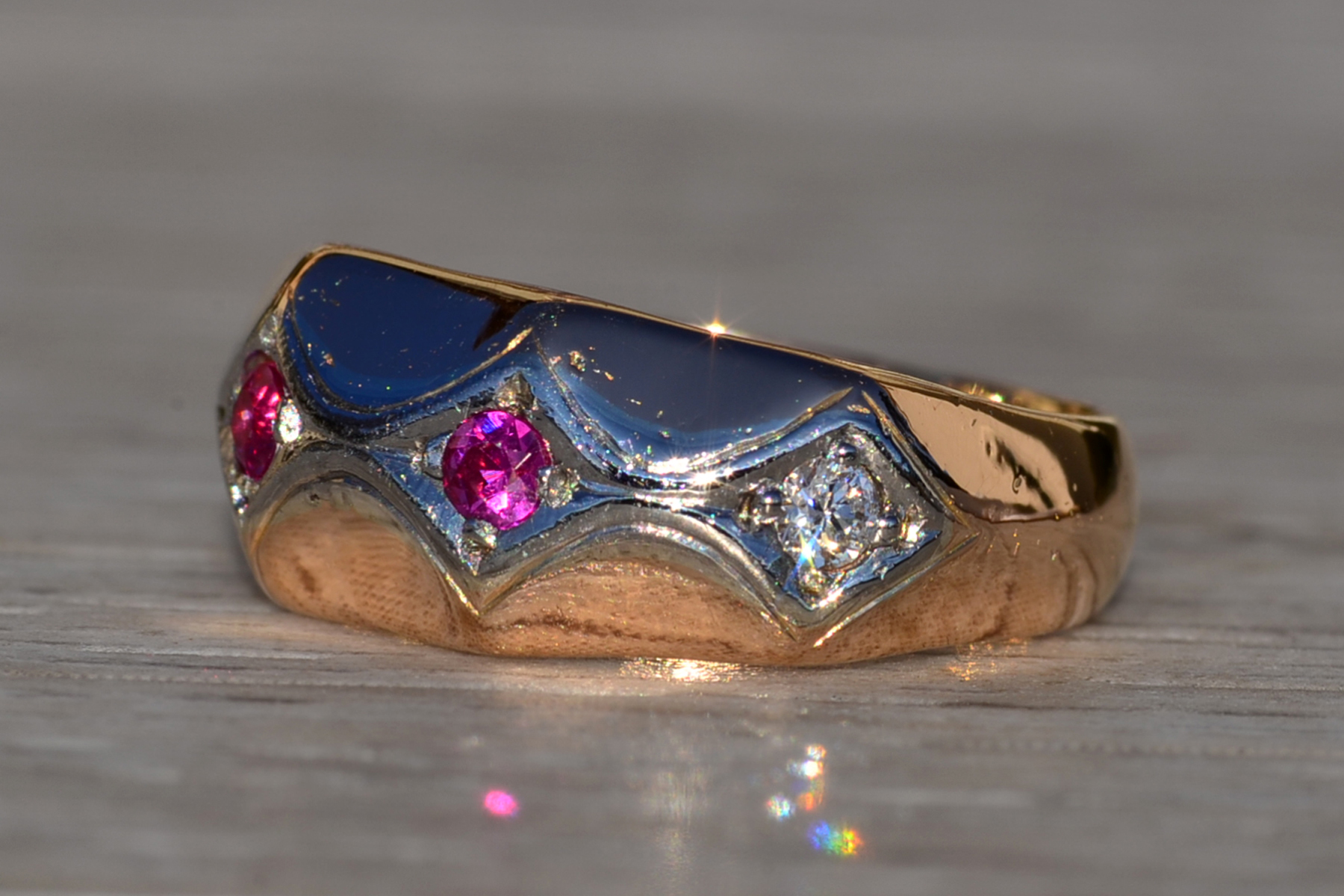 The Stinson: Ladies Retro 18K Rose Gold Band set with Ruby and Diamond - Image 3