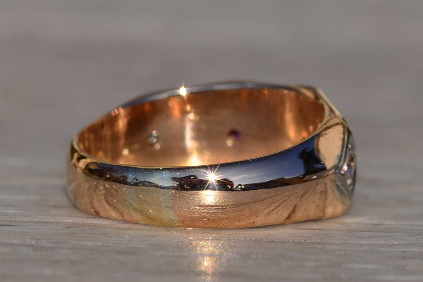 The Stinson: Ladies Retro 18K Rose Gold Band set with Ruby and Diamond - Image 6