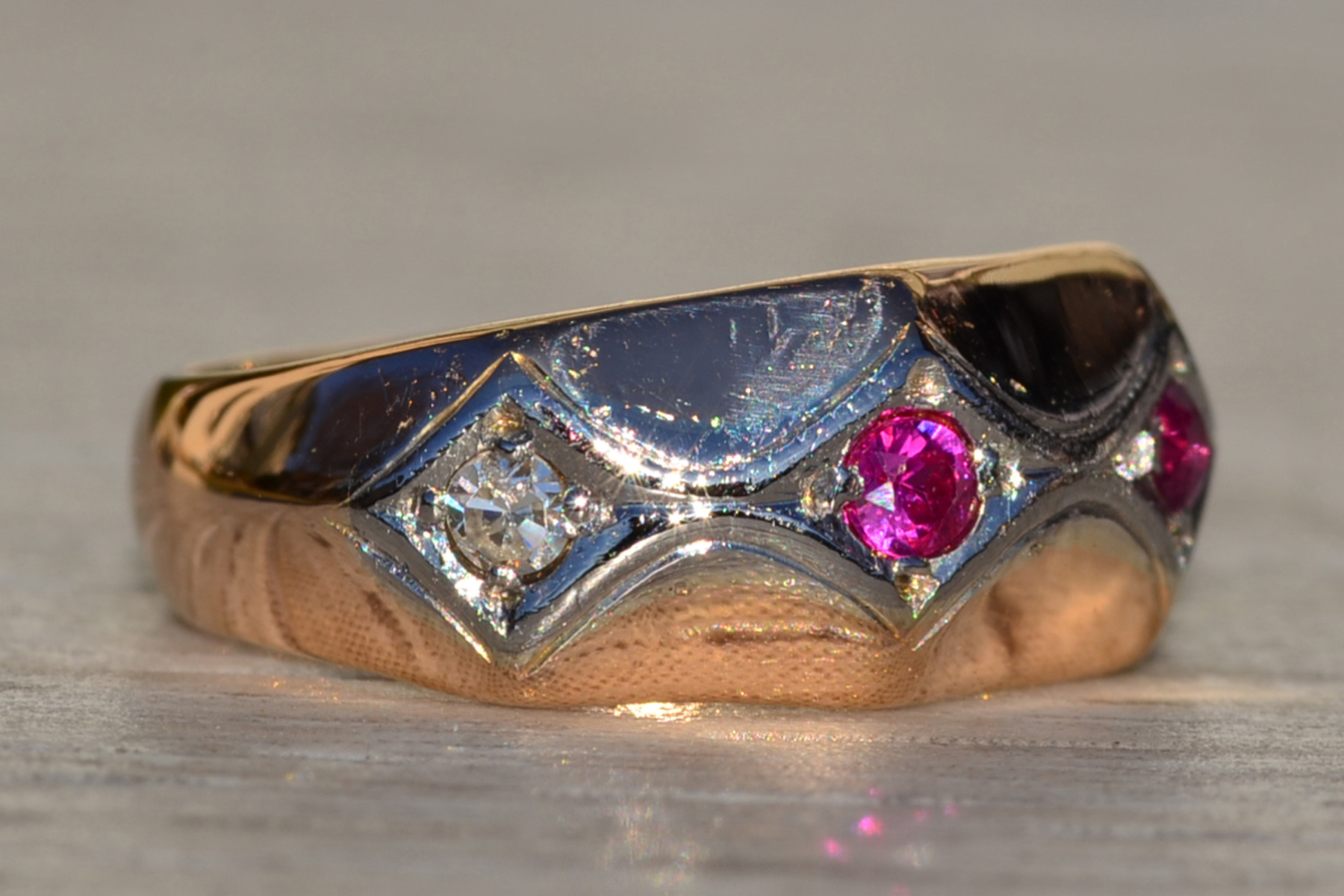 The Stinson: Ladies Retro 18K Rose Gold Band set with Ruby and Diamond - Image 5