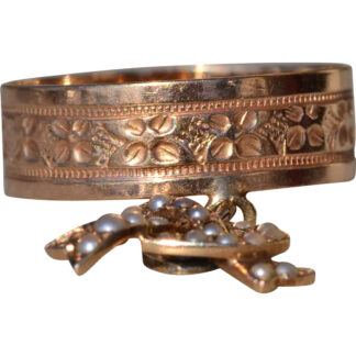 The Duxbury:  Antique Victorian Rose Gold Band with Dangling Seed Pearl Pretzel